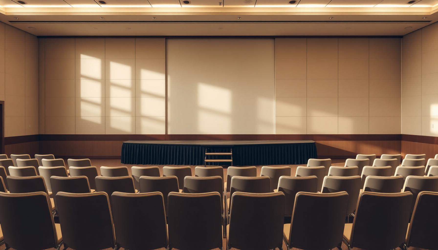 Salle de conférence professionnelle préparée pour un événement